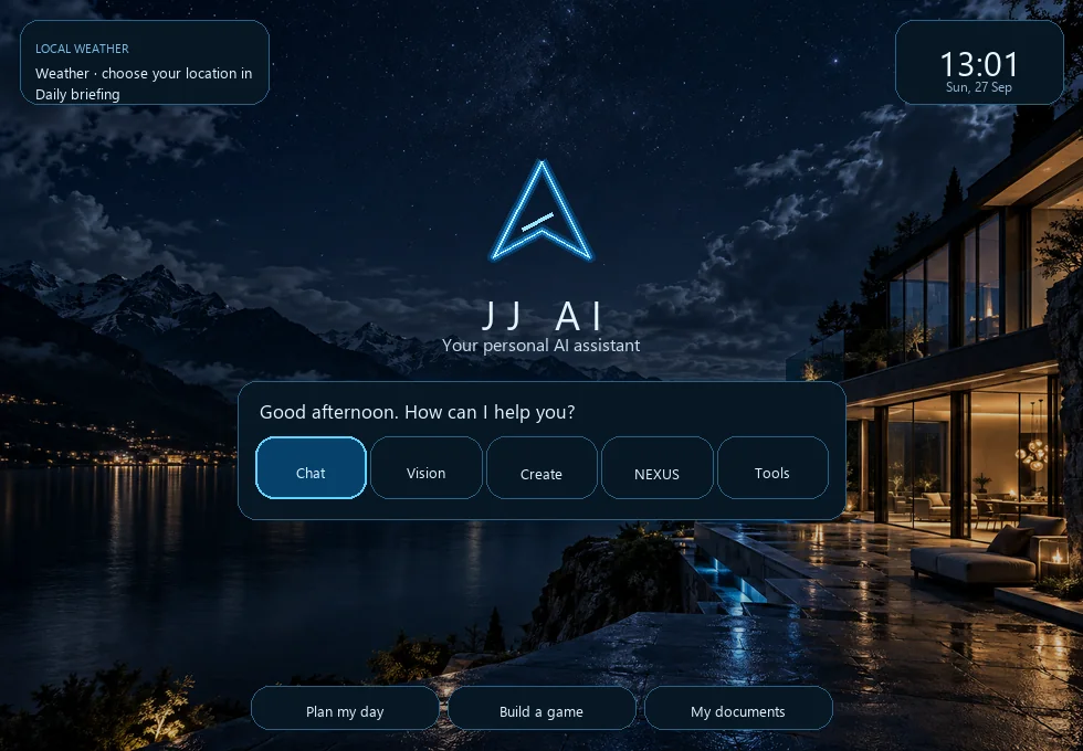 JJ assistant desktop dashboard interface preview